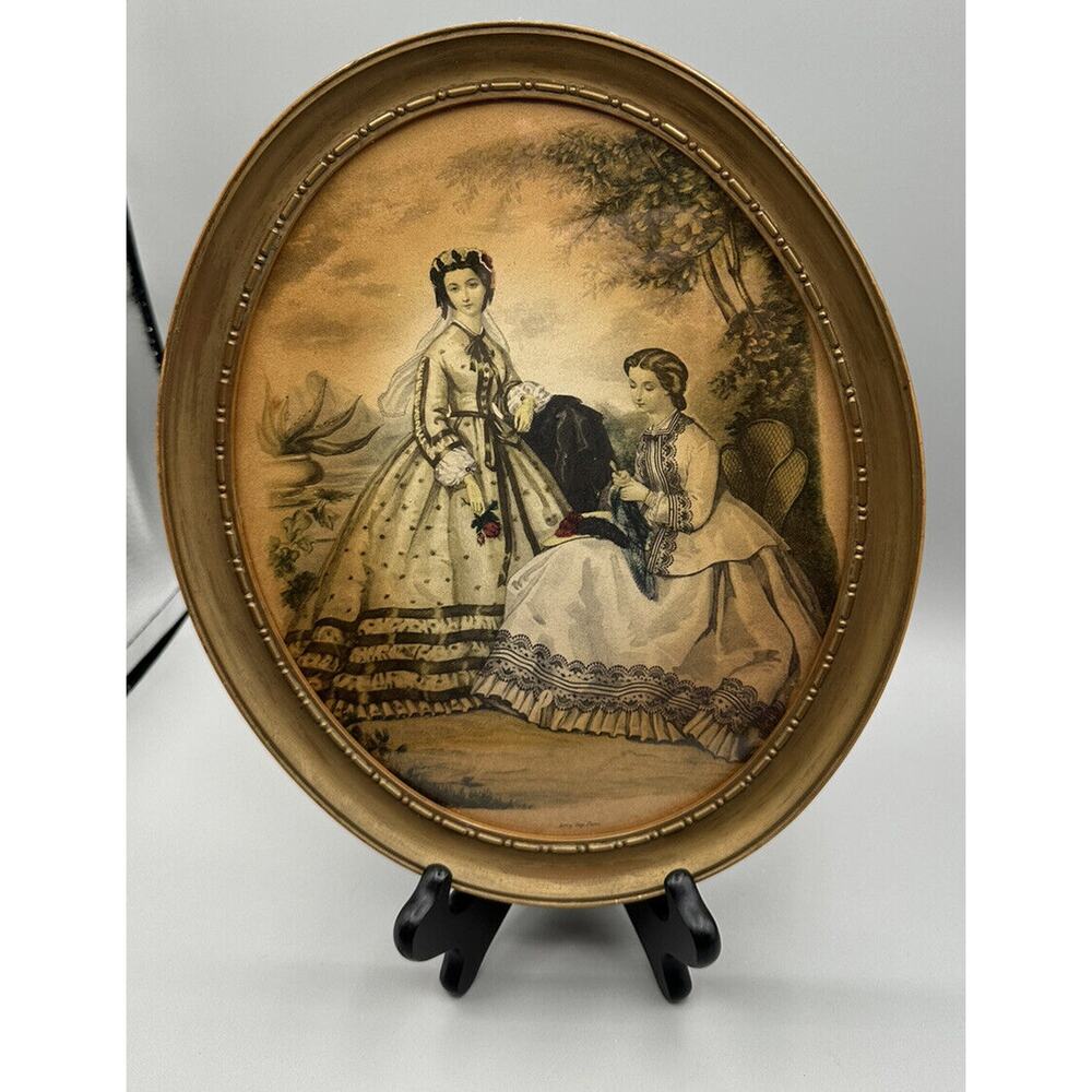 Art Leroy Imp Paris Oval Women Sitting Standing Hand Painting Glass